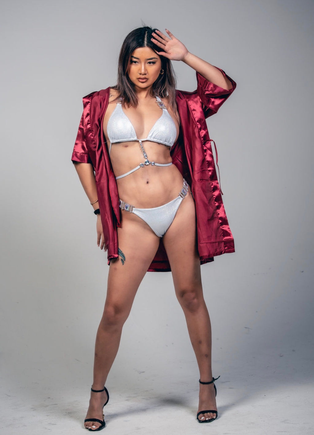 Last One! Exquisite Bronzing Rhinestone Halter Bikini Set