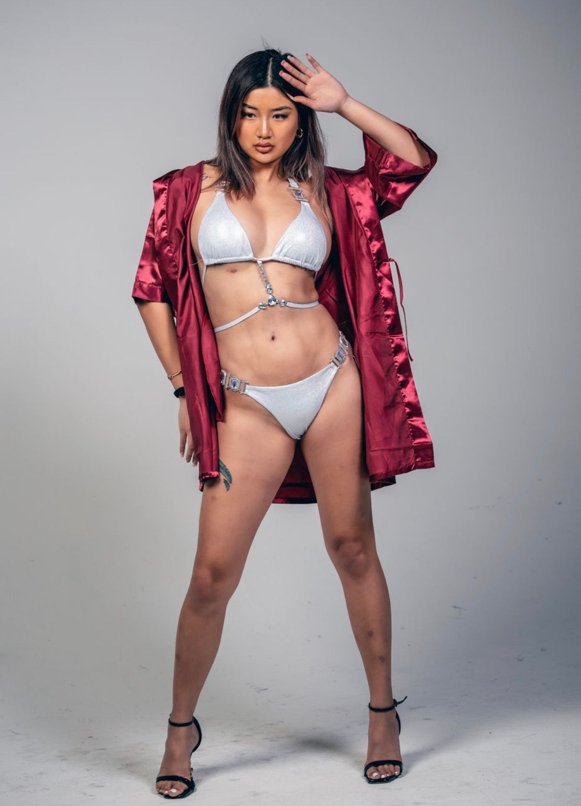 Last One! Exquisite Bronzing Rhinestone Halter Bikini Set