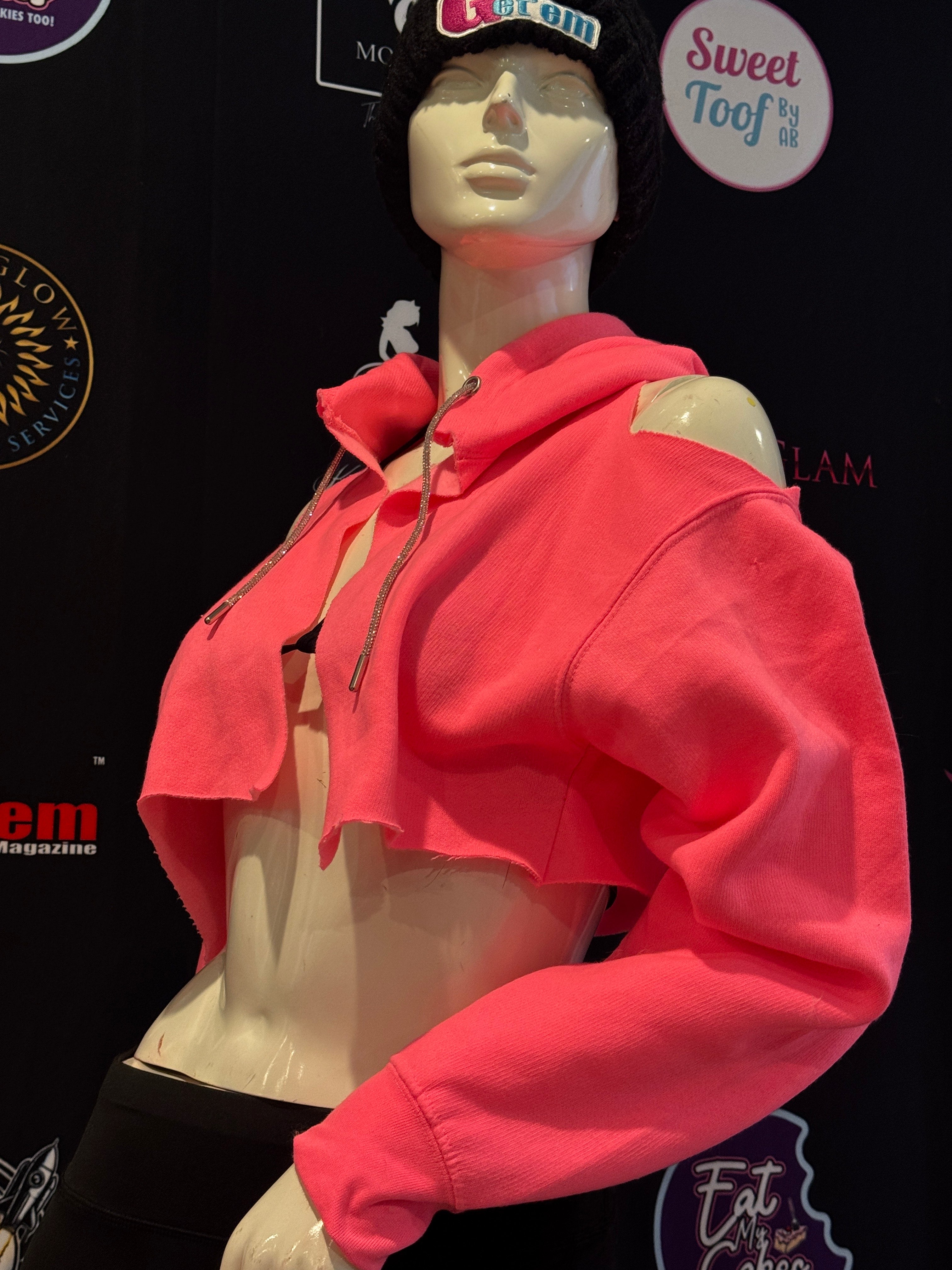 Get'em ProSeries Pink Crush  with Rhinestones Cropped Top Hoodie