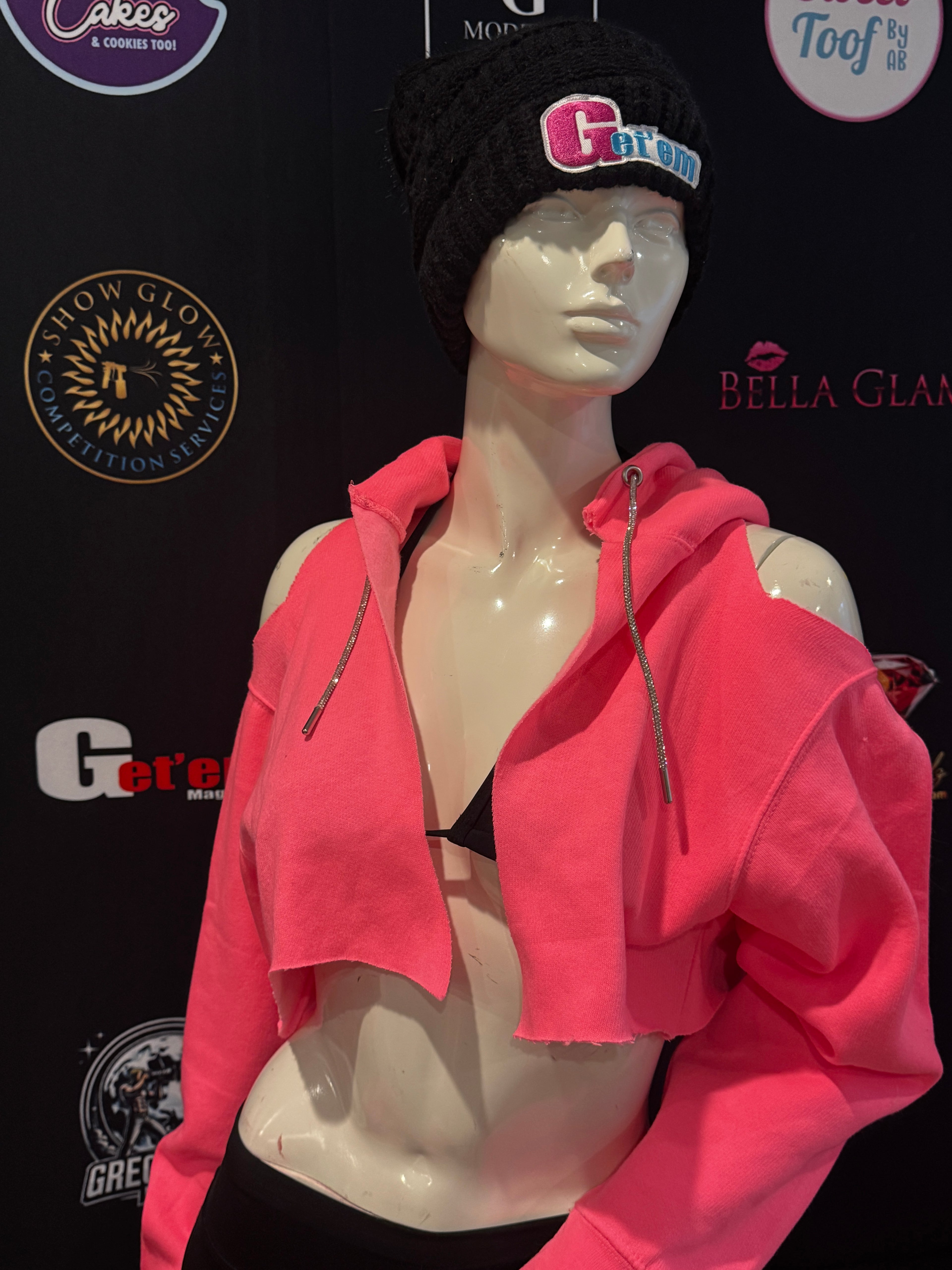 Get'em ProSeries Pink Crush  with Rhinestones Cropped Top Hoodie