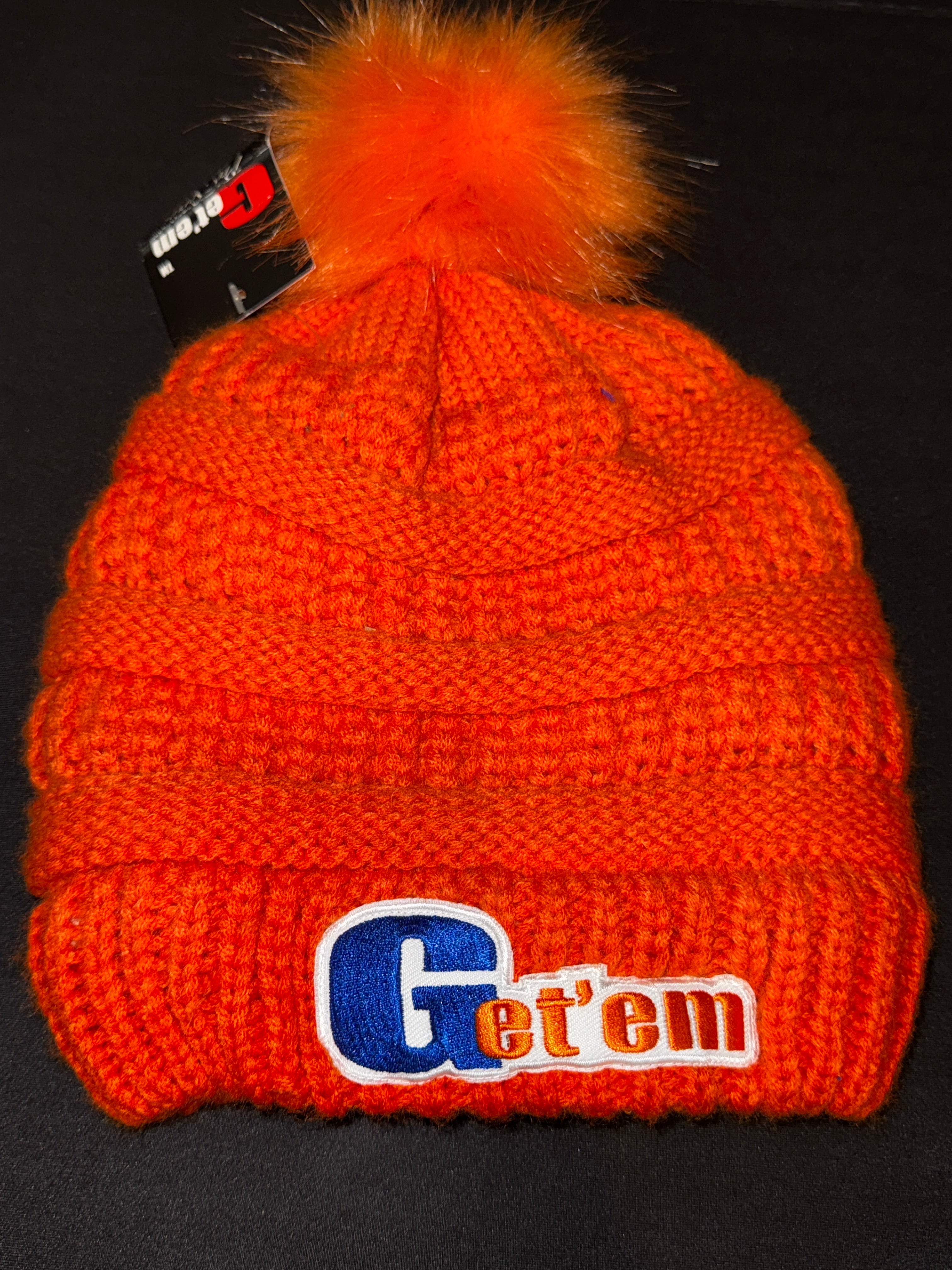 Get'em Cutie Orange Luxury Beanie with Cream Color Faux Fur Lining